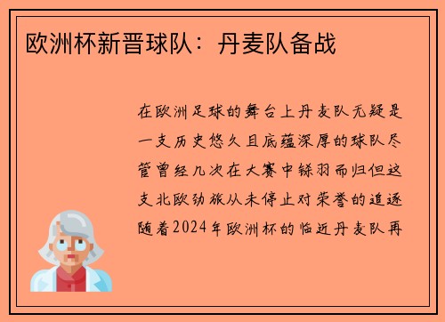 欧洲杯新晋球队：丹麦队备战